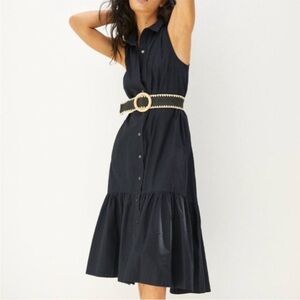 Maeve Anthropologie Paola Midi Sleevless Button Down Collar Shirt Dress Navy